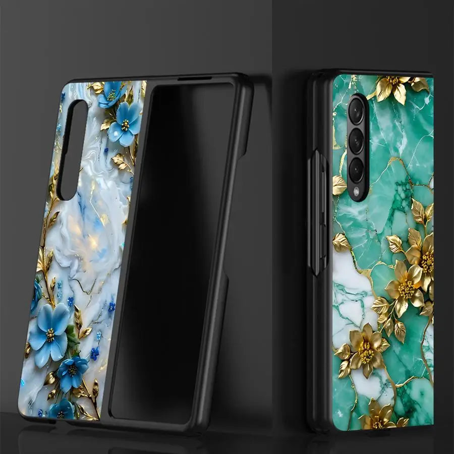 Luxury Flower Marble Phone Cover for Samsung Galaxy ZFold6 Z Fold 4 5G ZFold5 Z Fold4 Fold3 Funda Shockproof Hard PC