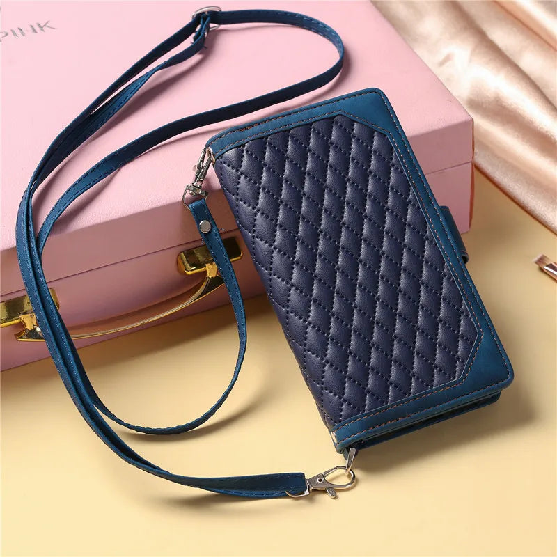 Long Lanyard Zipper Wallet Flip Leather Phone Case for Google Pixel 10 Pro XL 9 9A 8 8A 7 7A 6 6A Purse Card Cover Coque Etui