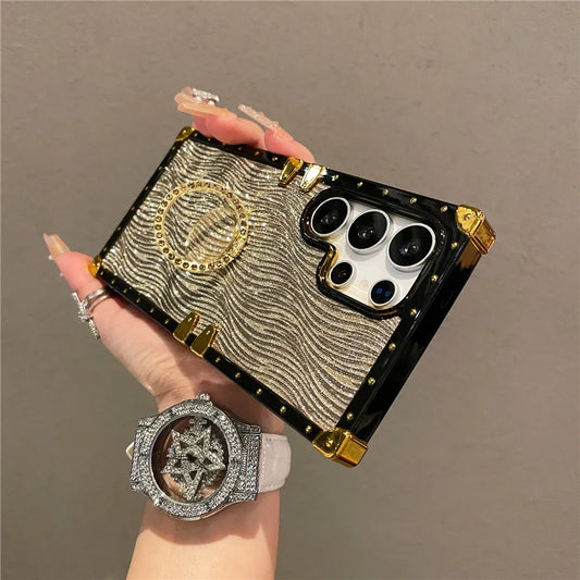 Luxury Ring Stand Case For Samsung Galaxy S25 Edge S24 S23 Ultra S24FE S25Plus Bracket Bling Cover Fundas