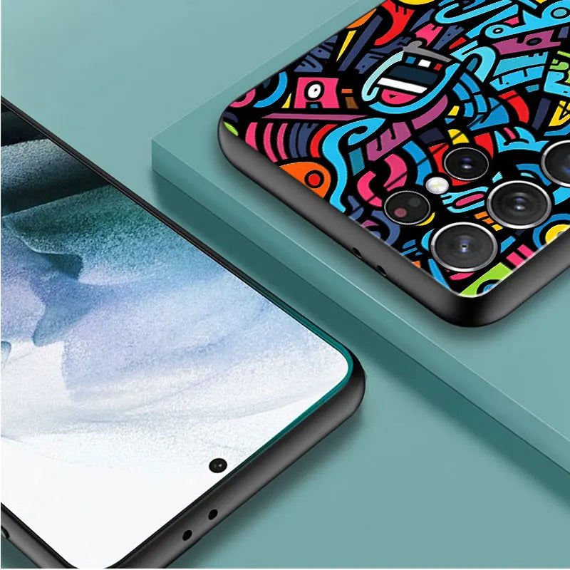 Phone Case For Samsung Galaxy S25 S24 Ultra S23 FE Note 20 10Plus S22 S21 S25Plus Soft Shell Cover Colorful Lines Graffiti