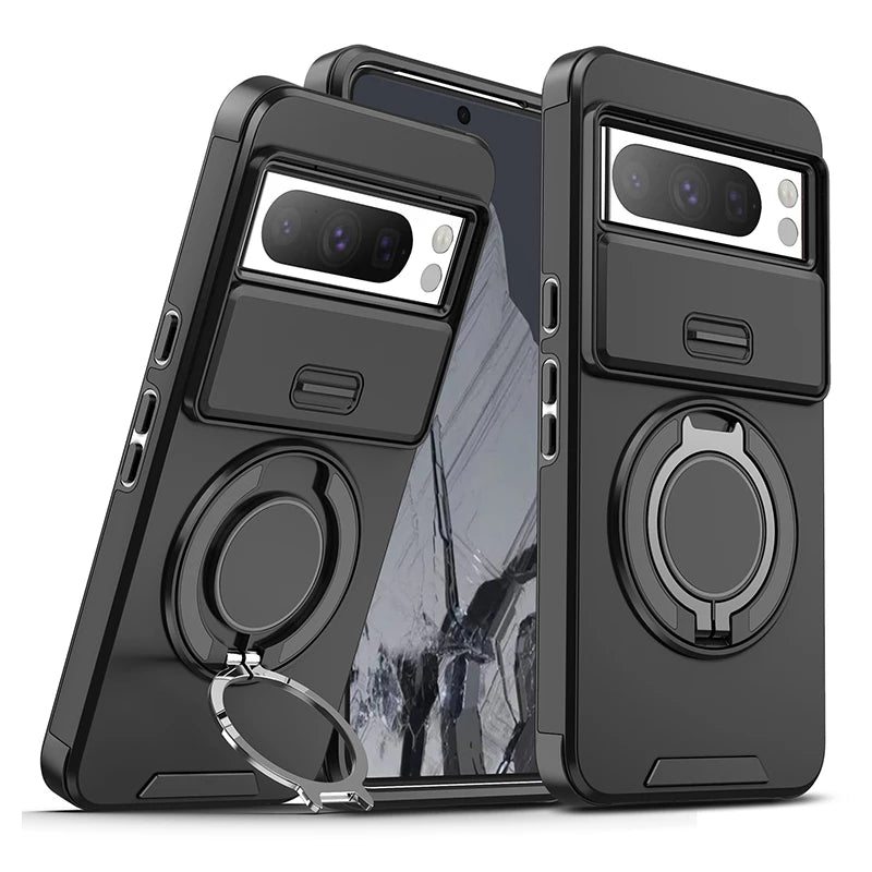 Magnetic Phone Case For Google Pixel 9A 9 Pro XL Rotating Folding Bracket Cover For Pixel 10 10Pro XL Slide Camera Protect Cover