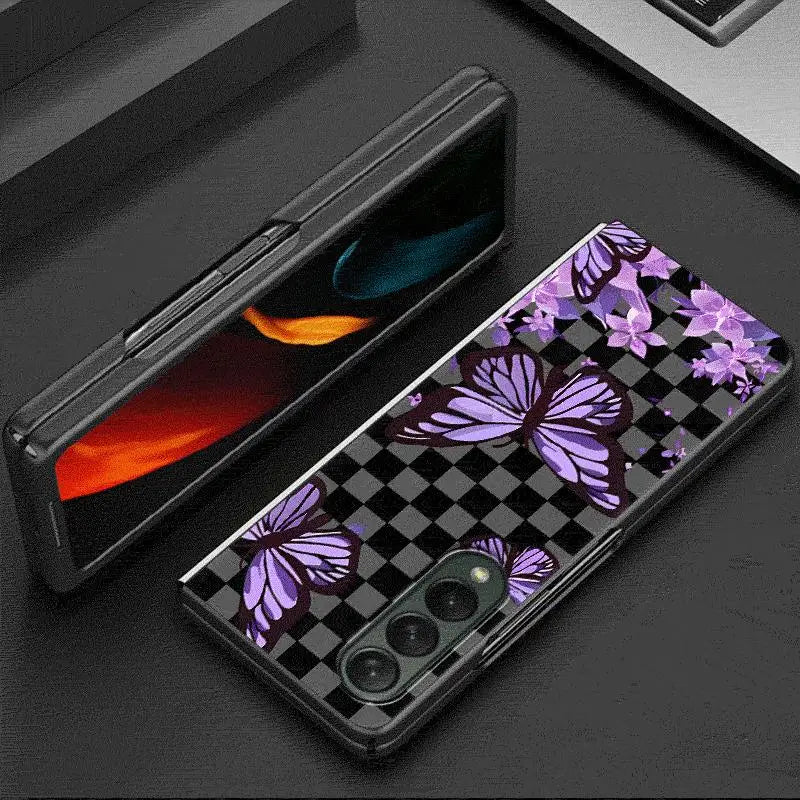Black Flower Cases for Samsung Galaxy Z Fold6 Z Fold3 ZFold4 Z Fold5 5G Z Fold4 5G Coque Bumper Shockproof Cover