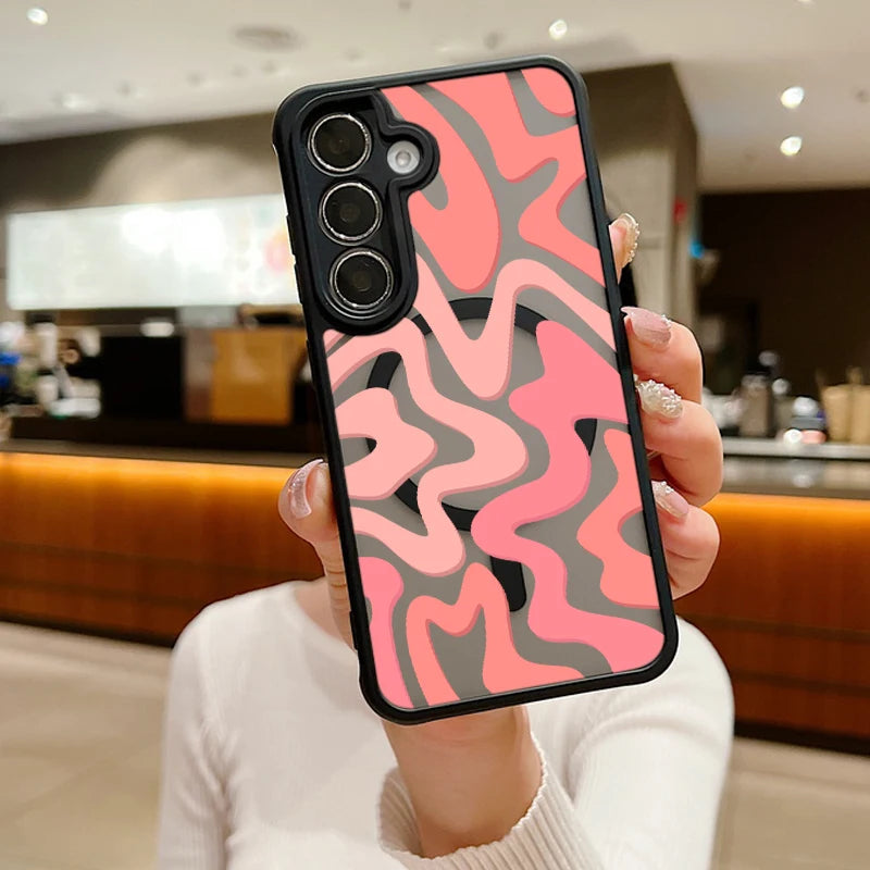 Magnetic Wireless Charging For Magsafe Case For Samsung Galaxy S25 Edge S24 S22 S23 Ultra S23 S24 FE Stripe Pattern Matte Cover