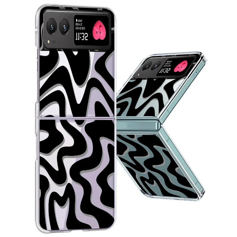 Stripe Pattern Clear Hard Phone Case For Motorola Razr 40 50 Ultra Fall Protection Folding Cover For Moto 40Ultra Razr40 Razr50
