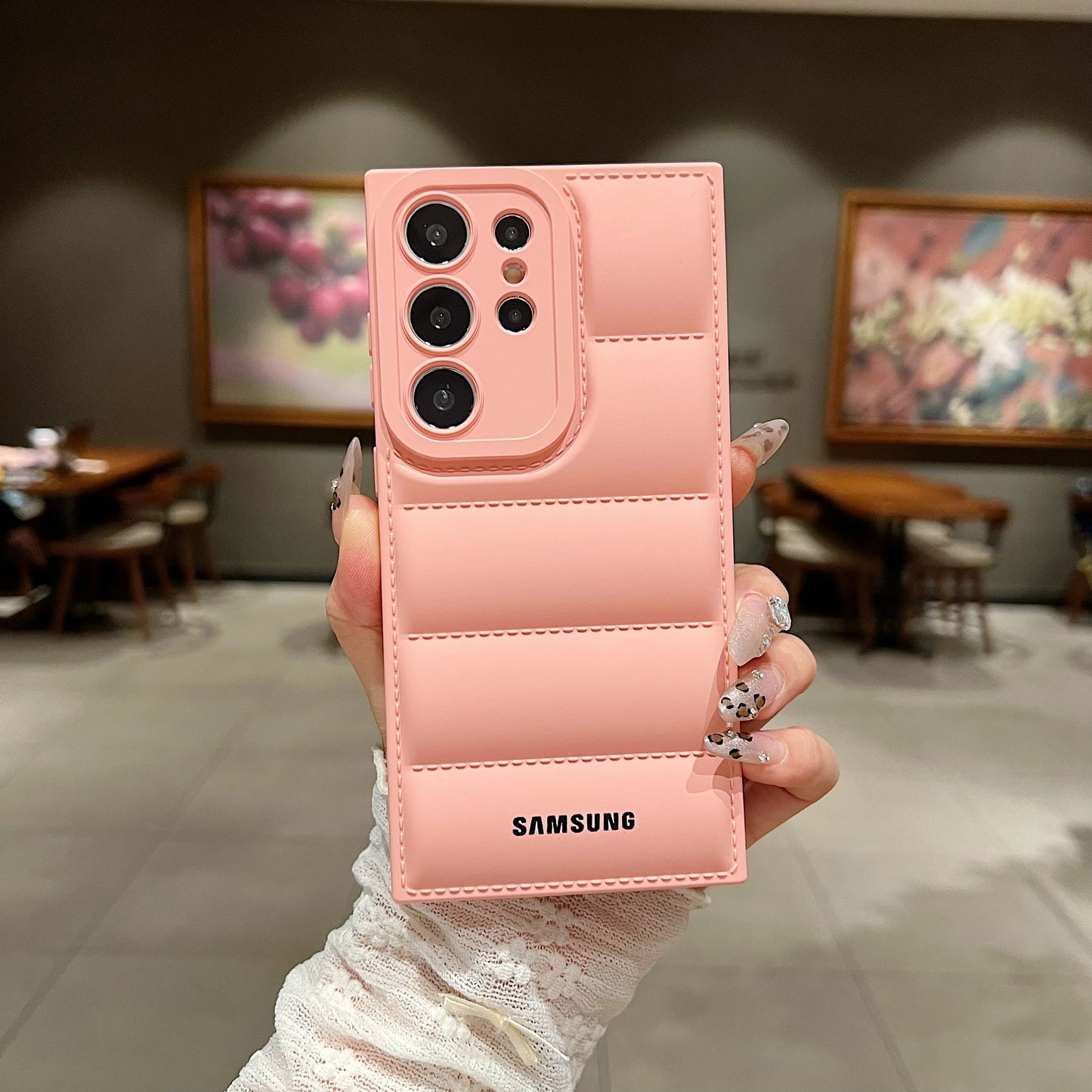 Wave Puffer Down Jacket Phone Case Samsung S25 S24 S23 S22 Ultra S21 Plus S20 Note 20 A72 A54 Solid Color Shockproof Soft Cover