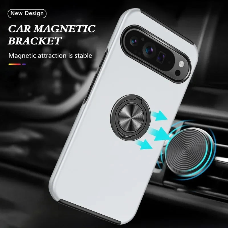 Magnetic Ring Holder Phone Case for Google Pixel 9 8 7 Pro XL 9A 8A 7A 6A WIth Kickstand Plastic Hard Shell Shockproof Cover