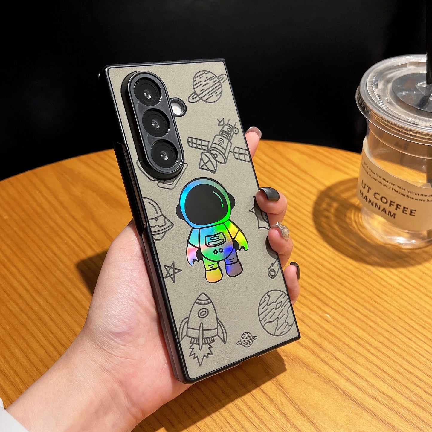 Cartoon Astronaut Leather Phone Case For Samsung Galaxy Z Fold 7 6 5 4 Fold7 Fold6 Fold5 Fold4 Shockproof Cover