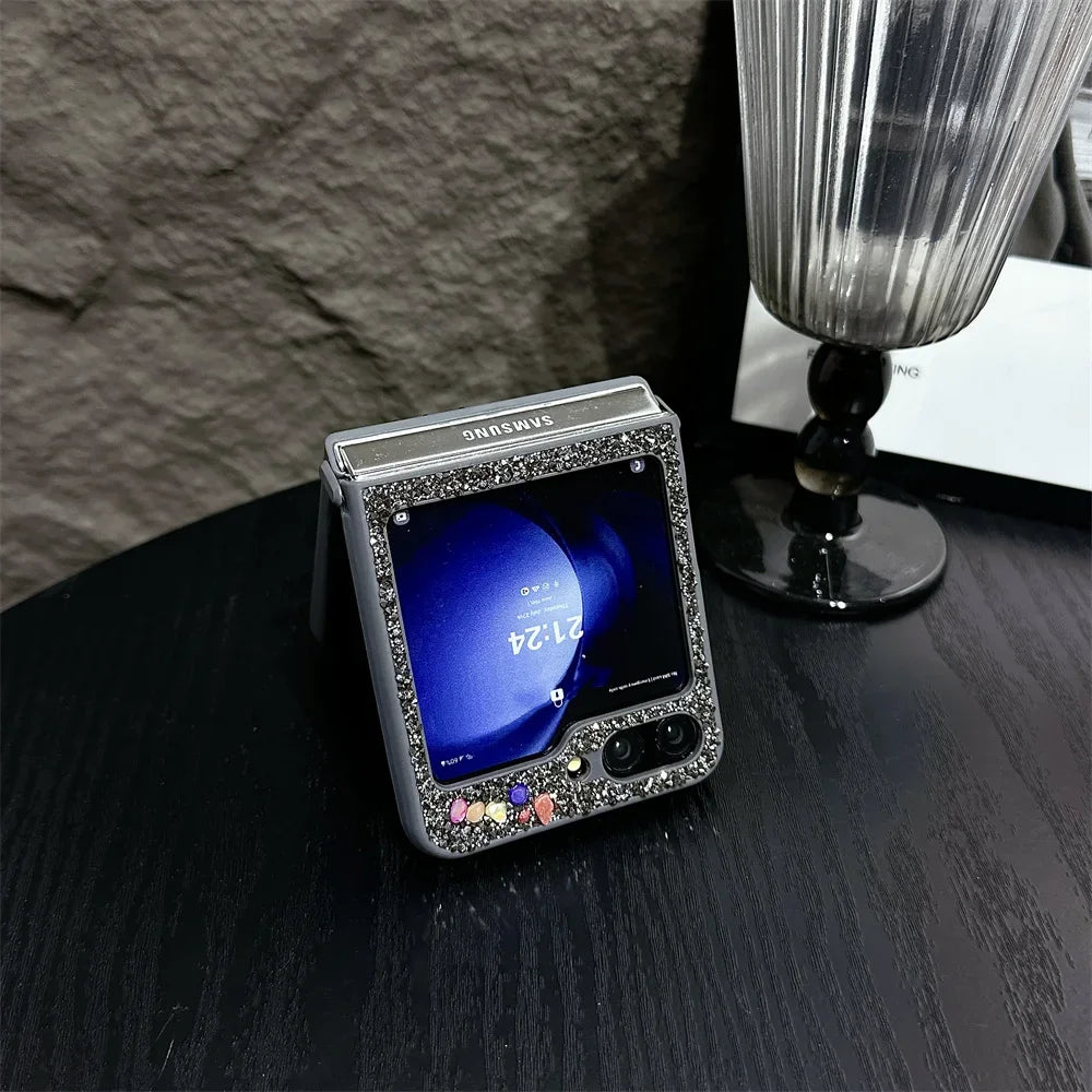 Original Slim Butterfly Jewelled Phone Case For Samsung Galaxy Z Flip 7 6 5 4 3 5G PC Hard Shell Shockproof Protector Back Cover