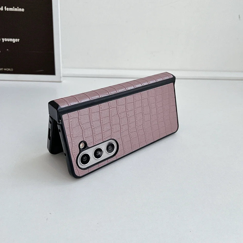 Luxury Business Crocodile Pattern Case For Samsung Galaxy Z Fold 3 4 5 6 Hinge Protector Shockproof Cover For Galaxy Fold5 Fold6