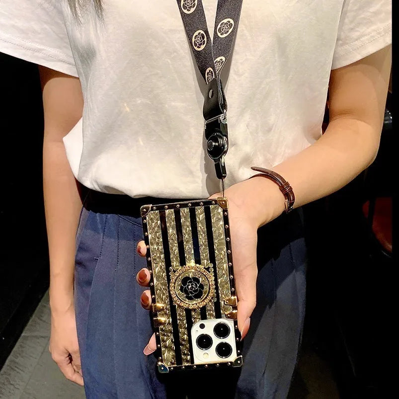 Luxury Phone Case Ring Funda For Moto G Stylus 5G 2024 Motorola G Power 2023 One 5G Ace Play 2022 Pure Women Lanyard Gold Cover