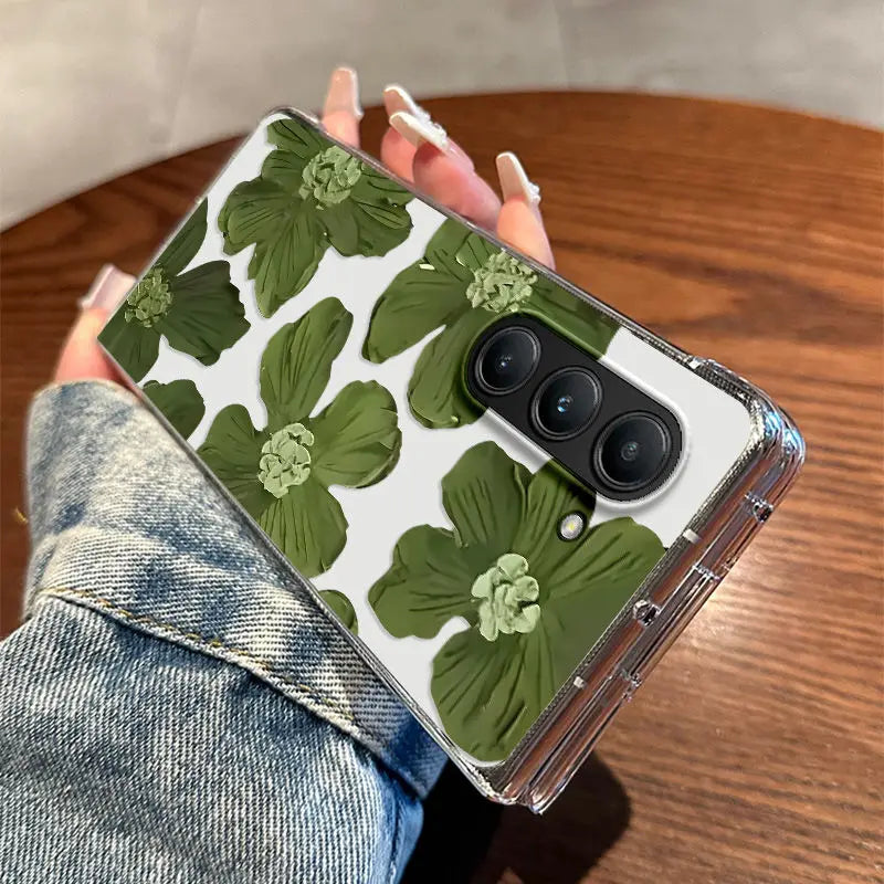 Pink Flower Pattern Phone Case For Samsung Galaxy Z Fold 7 Z Fold 6 5 Z Fold 4 3 2 Z Fold SE W25 Shockproof Protection Cover