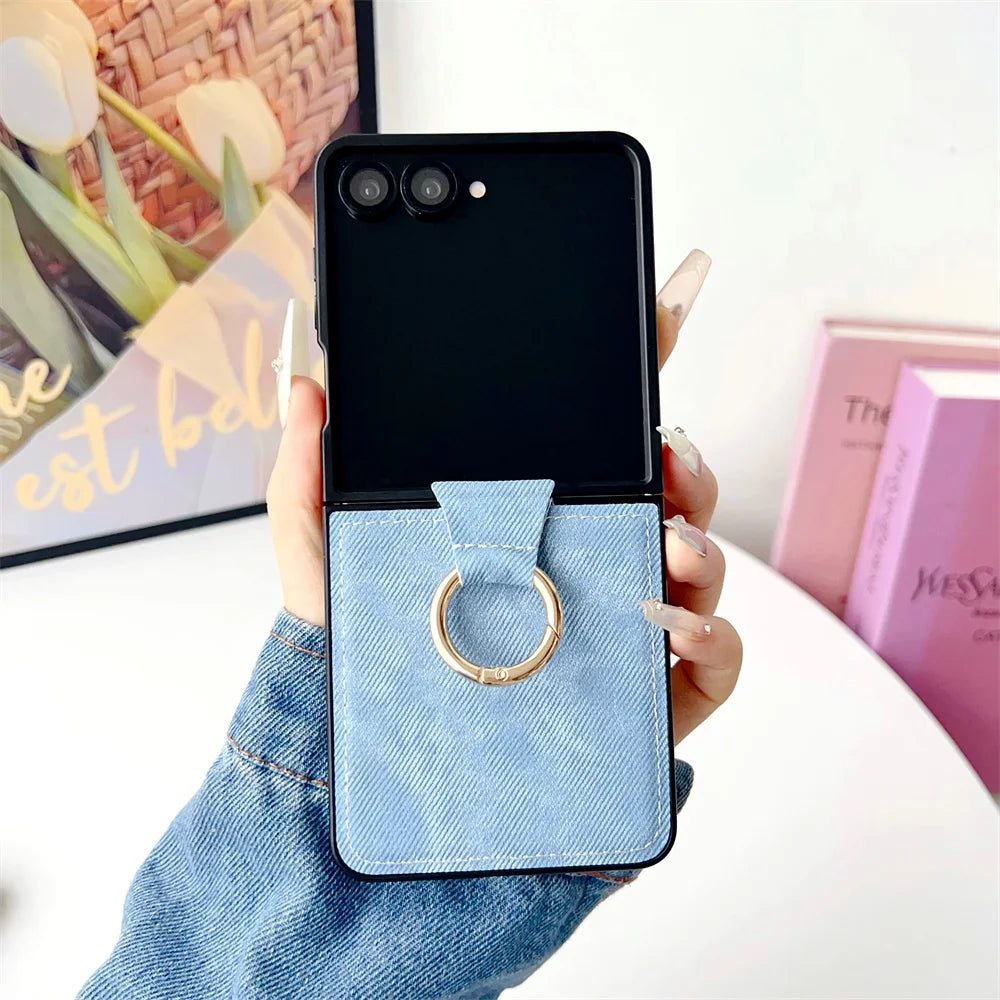 Leather Cowboy Pattern Phone Case for Samsung Galaxy Z Flip 7 6 5 4 3 Flip7 FE ZFlip7 ZFlip6 Hard Back Cover with Ring Bracket