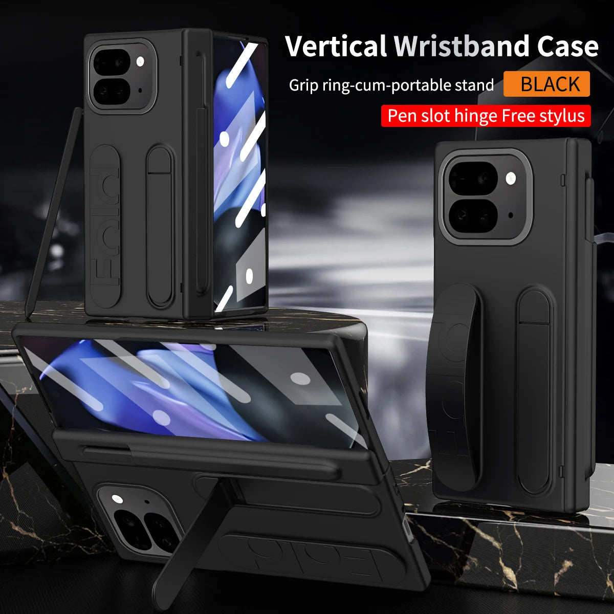 For Google Pixel 9 Pro Fold Swivel 180° Folding Wristband * Stand * Hinge 3-in-1 Full Lens Protection Drop Resistant Phone Case