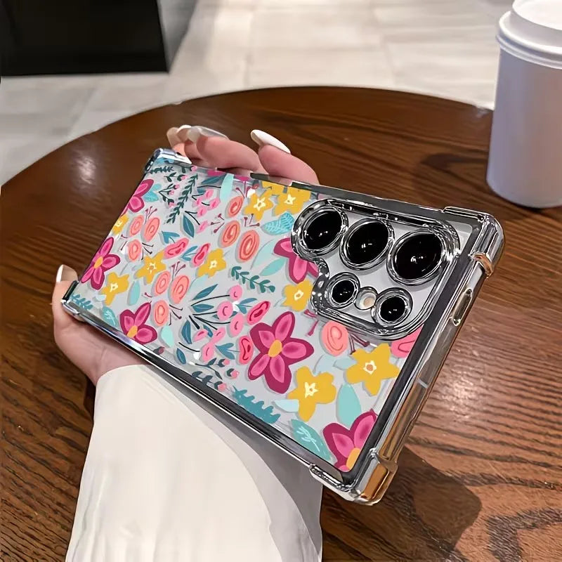 Trendy Floral Pattern High-end Plating Anti Drop Phone Case For Samsung Galaxy S26 S25 S24 S23 S22 S21 Ultra Plus Edge FE Cover
