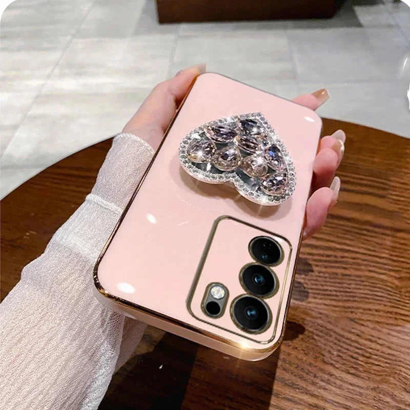 Fashion Diamond Heart Case For Motorola MOTO Edge 50 Edge50 Fusion Pro S50 Neo MOTOG G Play Stylus Plating Bracket Cover Caqa