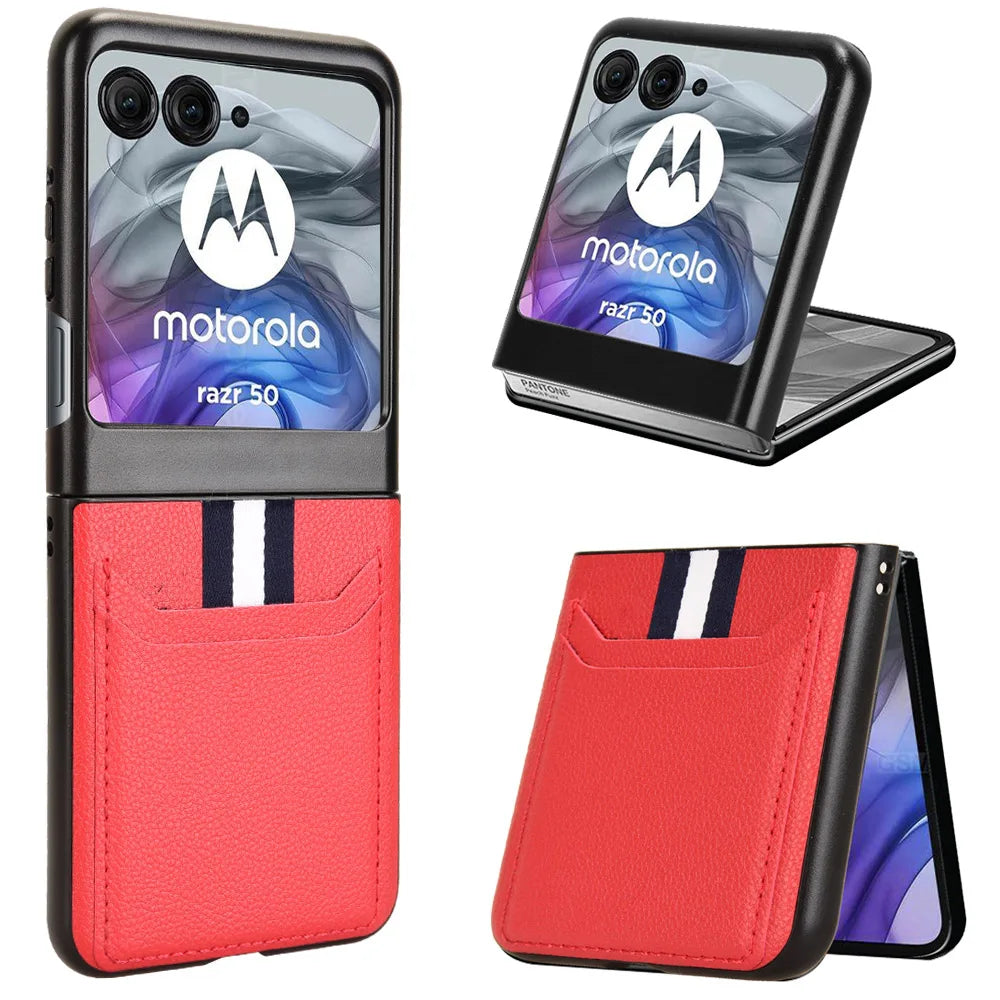 PU Leather Texture Case for Motorola Razr 60 50 Ultra Moto Razr 40 Plus 2024 2023 Cover Card Slots Lightweight Coque Fundas Capa