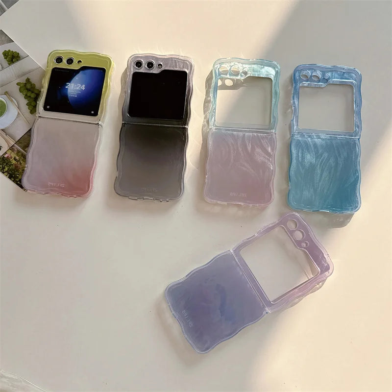 Phone Case For Samsung Galaxy Z Flip 3 4 5 Gradient Cards Wave Shockproof Cover For Samsung Z Flip3 Flip4 ZFlip5