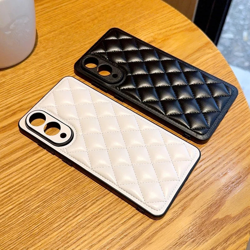 Three-dimensional Puff Check Small Fragrance Style Leather Case For Samsung S25 Edge S25 Ultra Galaxy S24 + s23 Plus S22 Cover