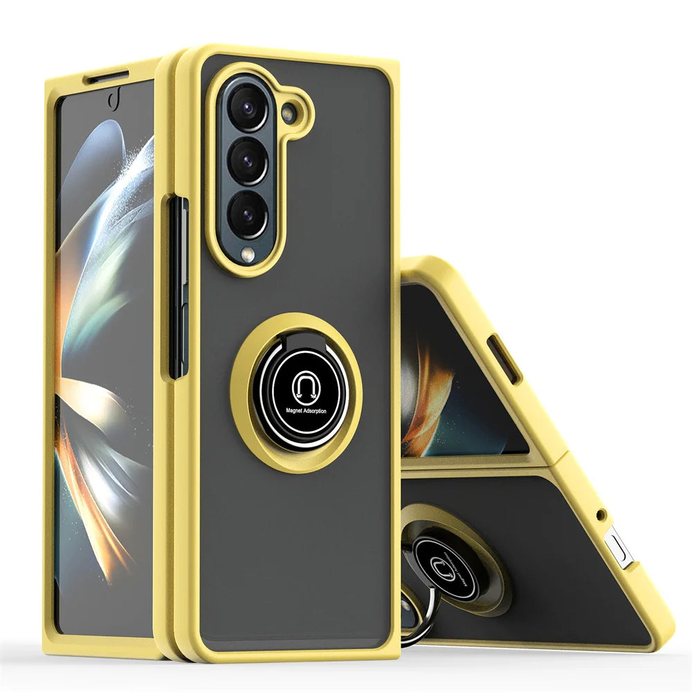 Matte Rotating Holder Magnetic Phone Case For Samsung Galaxy Z Fold 7 6 5 4 3 Car Ring Armor Shockproof Cover