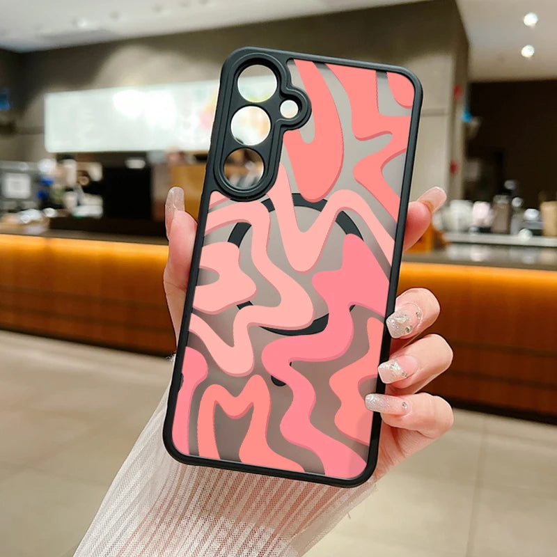 Magnetic Wireless Charging For Magsafe Case For Samsung Galaxy S25 Edge S24 S22 S23 Ultra S23 S24 FE Stripe Pattern Matte Cover