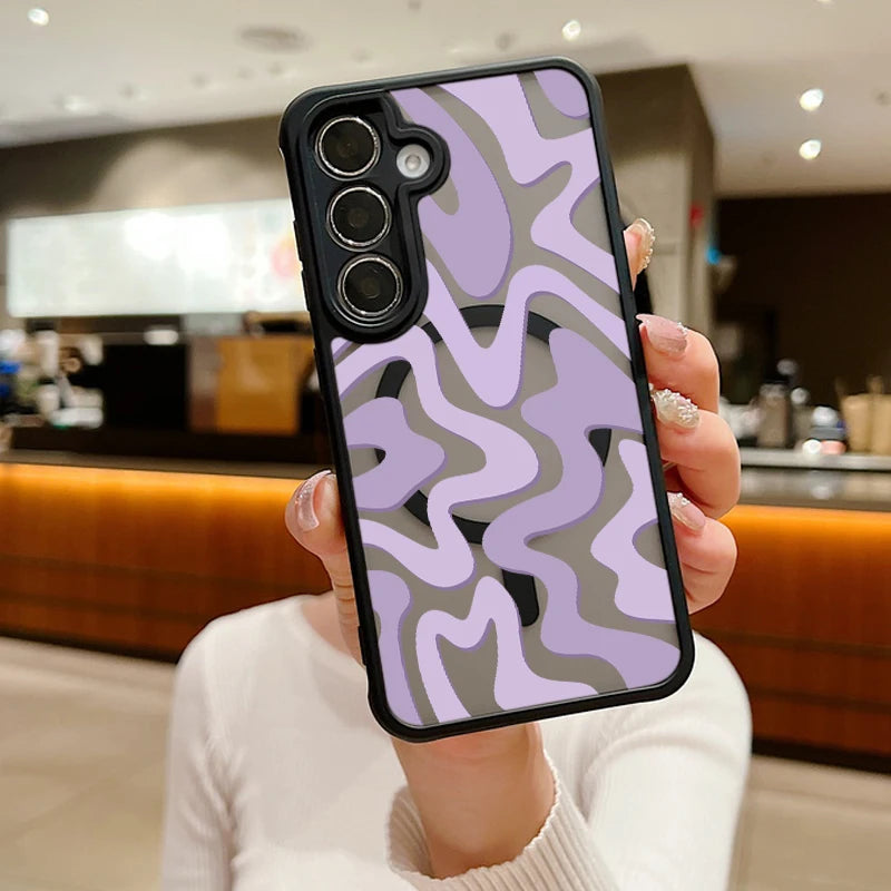 Magnetic Wireless Charging For Magsafe Case For Samsung Galaxy S25 Edge S24 S22 S23 Ultra S23 S24 FE Stripe Pattern Matte Cover