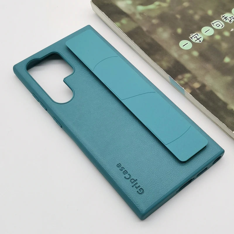For Samsung Galaxy S22 S23 S24 S25 Plus Ultra Case Leather Grip Cover Back Protective Cover S25+ Wrist Strap Leatherette Cover