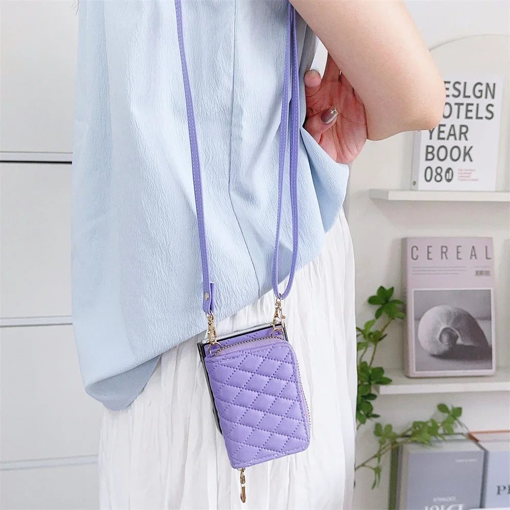 Zipper Crossbody Wallet with Card Holder Phone Case for Samsung Galaxy Z Flip 6 5 4 Flip6 Flip5 Flip4 Flip3 Leather Shell  Cover