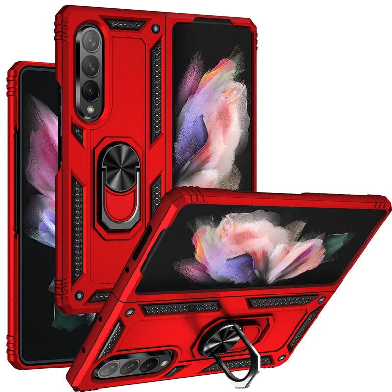 For Samsung Galaxy Z Fold3 5G ZFlod3 Case Magnetic Car Holder Ring Stand Shockproof Armor Phone Case For Sumsung Z Fold 3 Cover
