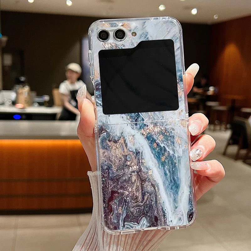 For Samsung Galaxy Z Flip 6 5 4 3 Case Luxury Watercolor Marble Pattern Hard Clear Folding Cover For Samsung Z Flip6 Flip5 Flip4