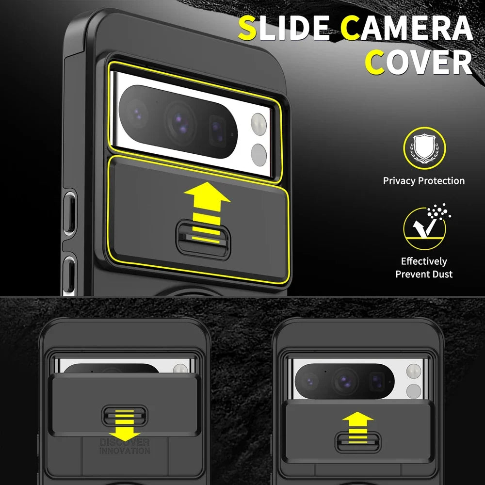 Magnetic Phone Case For Google Pixel 9A 9 Pro XL Rotating Folding Bracket Cover For Pixel 10 10Pro XL Slide Camera Protect Cover