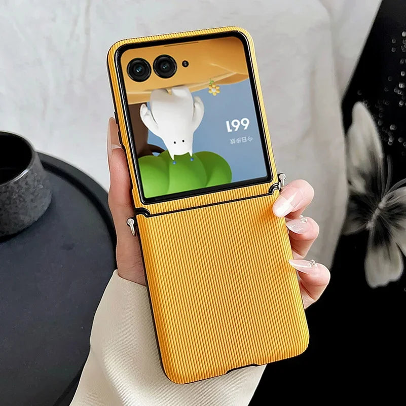 Vertical Bar Textured Candy with Side Buckle Phone Cases For Motorola Moto Razr 60 50 Ultra Razr60 Shockproof Protective Cover