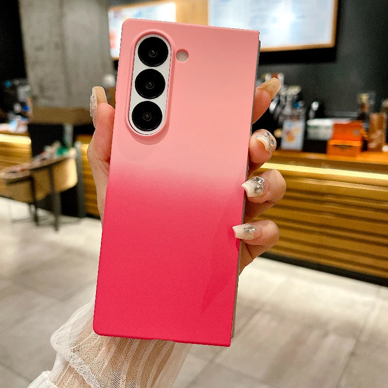 Fashion Gradient Contrast Color Phone Case For Samsung Galaxy Z Fold 6 5 4 Splice Color Shockproof Protection Bumper Hard Cover