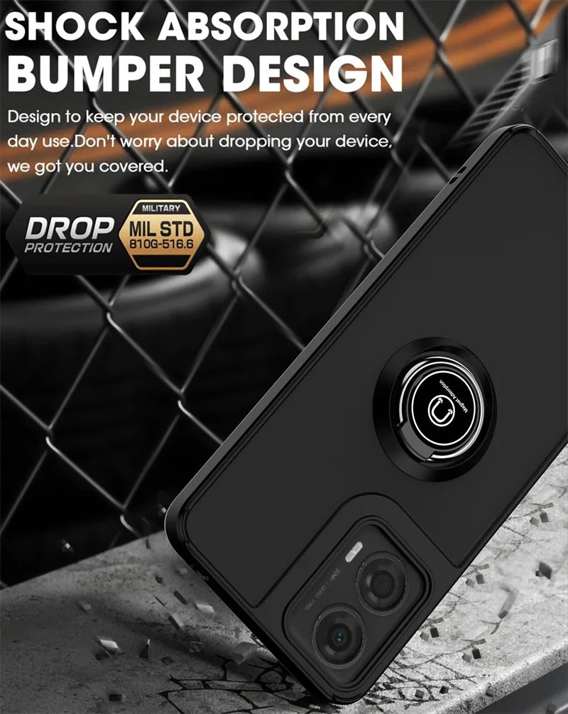 Matte Armor Case For Motorola Moto G35 G55 G85 5G G04 G04S G24 G34 G54 G84 Edge 50 Pro E14 Cover Ring Stand Holder Coque Fundas