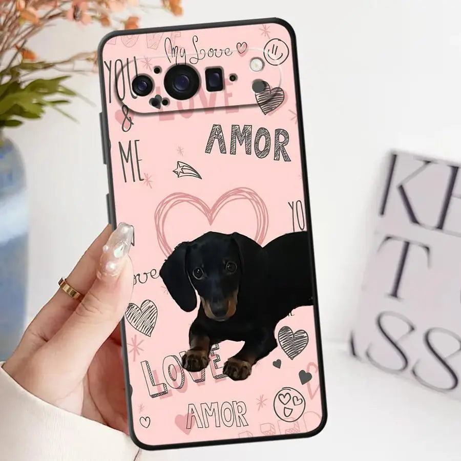 Interesting Dachshunds Phone Case for Google Pixel 7a 6 7 8 Pro 10 9 Pro XL 6a 9a 8a Black Soft Shell