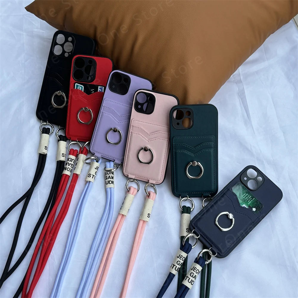Crossbody Necklace Lanyard Wallet Leather Case for Motorola Moto G Stylus 5G 2024 G85 X50 Ult Card Slots Ring Holder Stand Cover