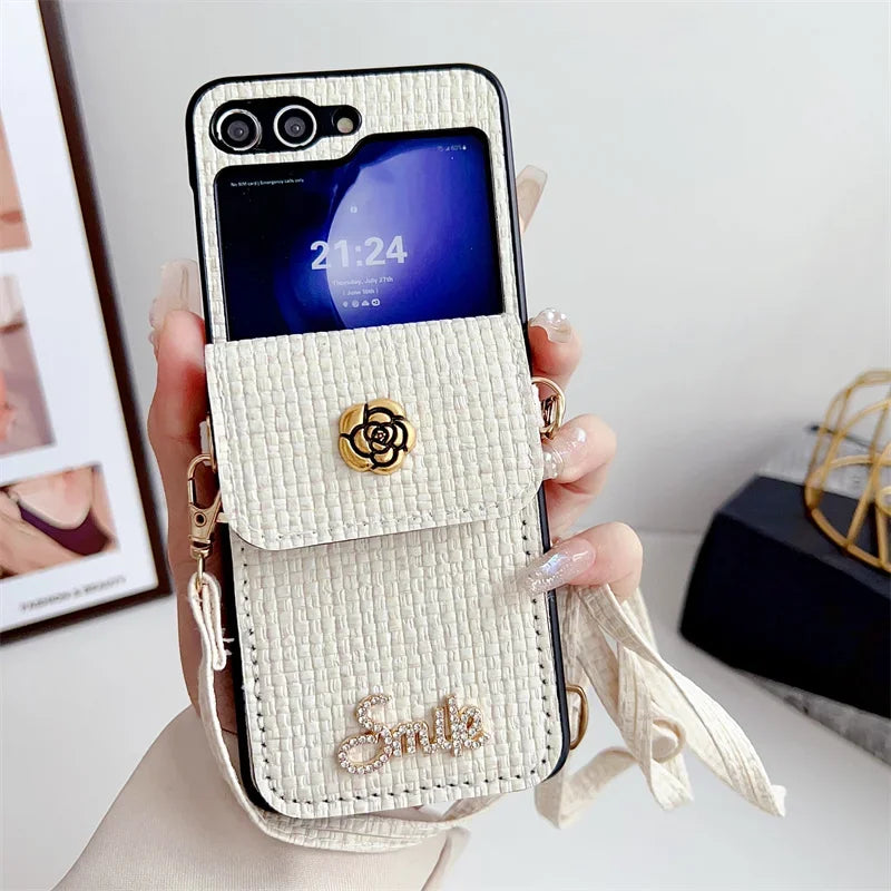 Crossbody Leather Wallet Phone Case for Samsung Galaxy Z Flip 6 5 4 3 Flip6 Flip4 Flip4 Flip3 with Card Holder Protective Cover