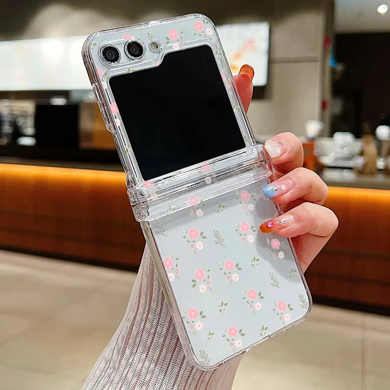 Flowers Pattern Clear Case For Samsung Galaxy Z Flip 7 FE 6 5 4 5G Folding Soft TPU Phone Cover For Samsung Z Flip5 Flip6 Flip7