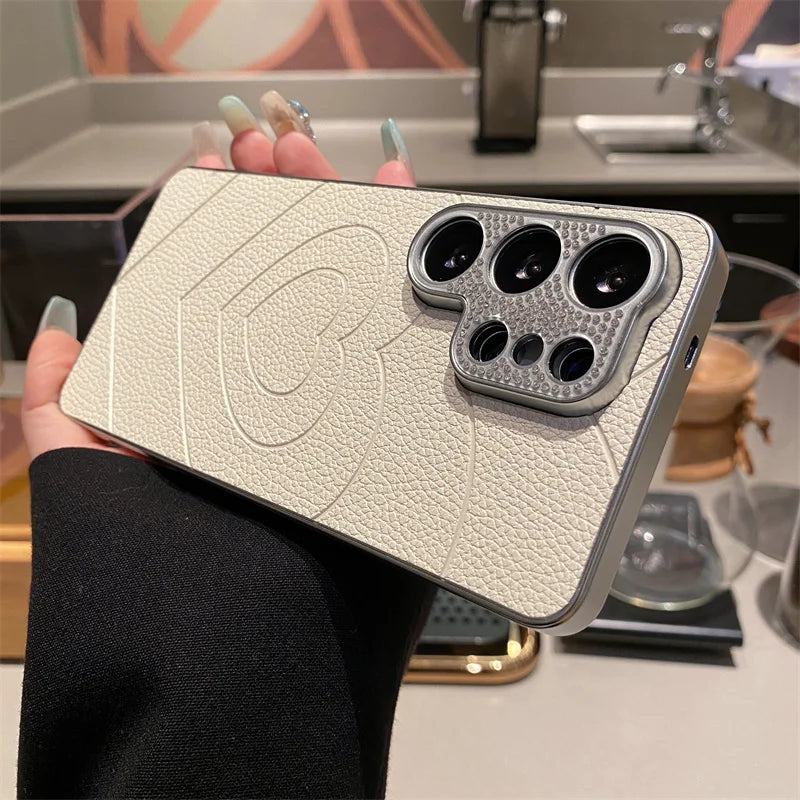 Diamond Camera Love Heart Leather Cases For Samsung S26 S25 S24 S23 S26Ultra Plus A07 A17 A35 A36 A53 A54 A55 A56 A37 A57 Cover