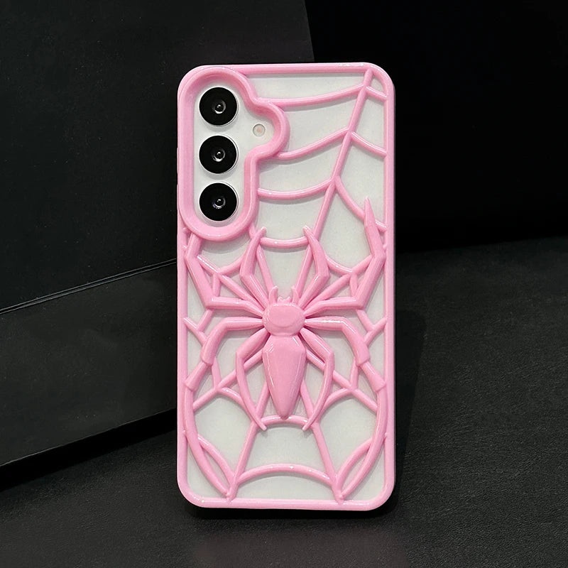 Funny 3D Hollow-out Spider Phone Case For Samsung Galaxy S25 S24 S23 S22 Ultra Plus S23FE S24FE Heat Dissipation Back Cover