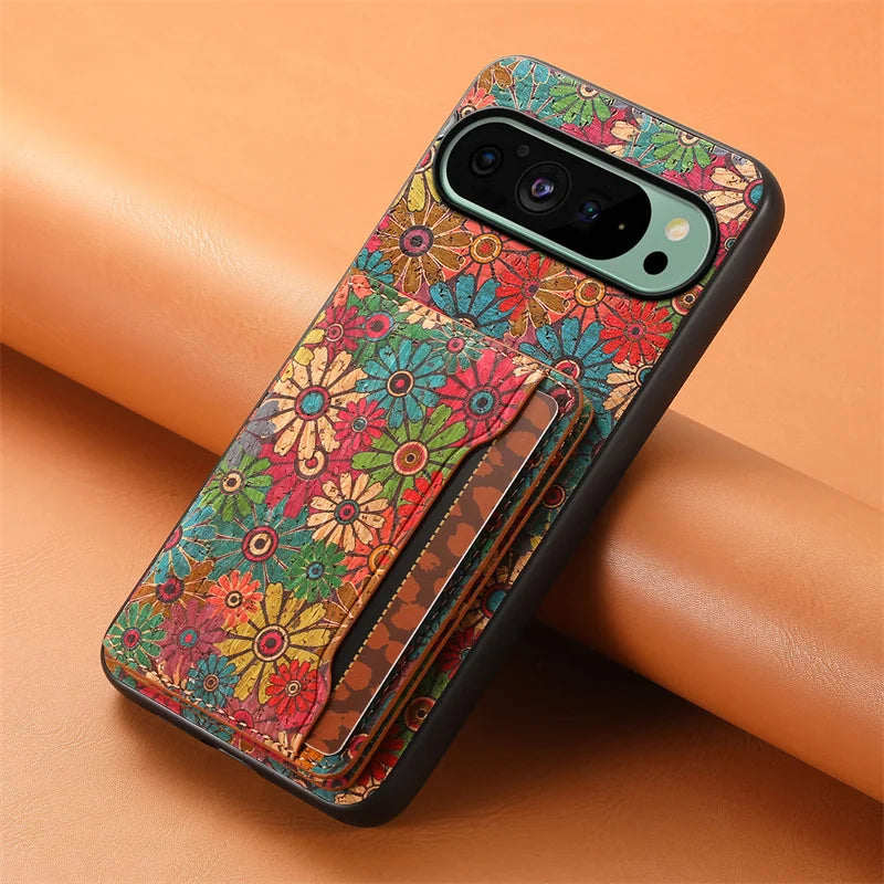 Flower Figure Leather Magnetic Wallet Phone Case For Google Pixel 10 9A 9Pro 8 8A 8Pro 7 7A 7Pro 6A 6Pro Card Holder Back Cover
