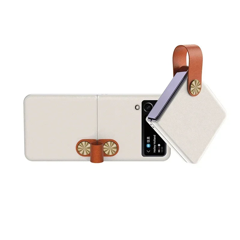 Matte Hand Strap Leather Holder Case for Samsung Galaxy Z Flip 3 4 5 6 5G Flip6 ZFlip4 Protection Luxury Foldable Fashion Cover