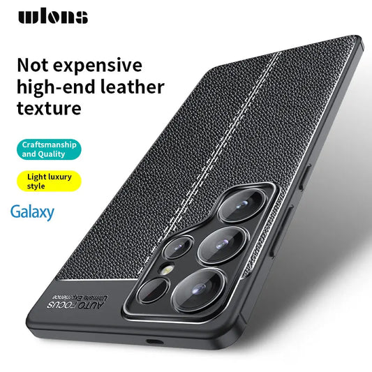 For Samsung Galaxy S25 Shockproof phone case Genuine leather textured soft silicone cell phone back cover For S25 PULS ULTRA