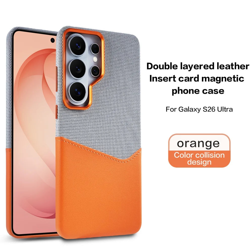 For MagSafe Card Slot Holder Phone Case For Samsung S26Ultra S25 S24 Ultra Linen Leather Magnetic Shockproof Wallet Soft Cover