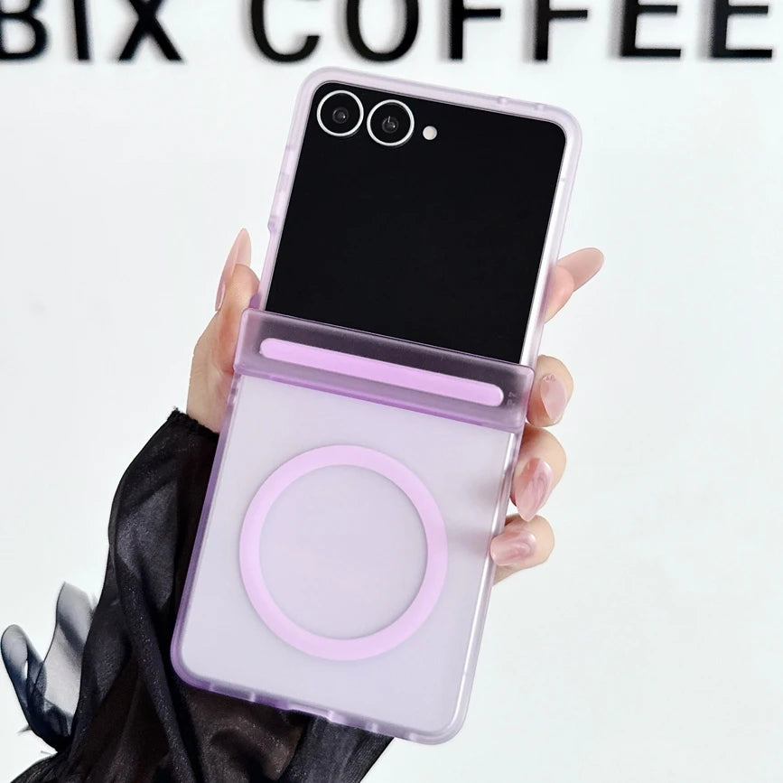 For Samsung Z Flip 8 Case Candy Color Translucent for Magsafe Phone Case for Galaxy Z Flip 7 6 5 Flip8 Hinge Protection PC Cover