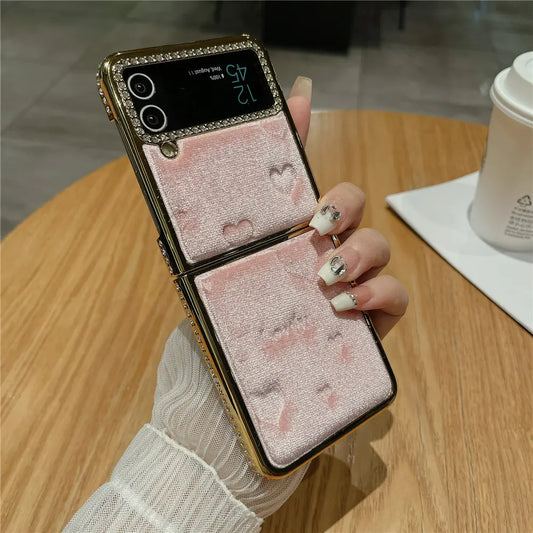 Luxury Bling Diamond Leather Plating Case For Samsung Galaxy Z Flip 6 Flip 5 Flip 3 4 Shockproof Cover Funda