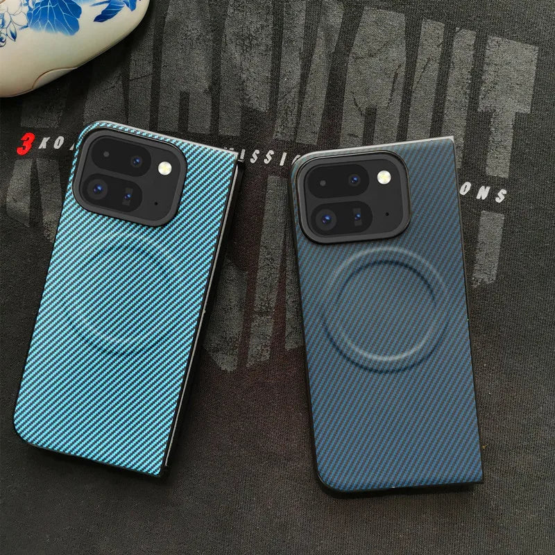 Magnetic Case for Google Pixel 10 9 Pro Fold Leather Carbon Fiber Texture Cover for Mag-safe Wireless Chagre Shell Phone Fundas