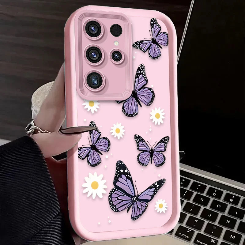Purple Butterfly Phone Case for Samsung Galaxy S24 S25 S23 Ultra S22 S21 Plus FE A36 A56 A26 A16 A06 A15 A25 A35 A55 5G Cover