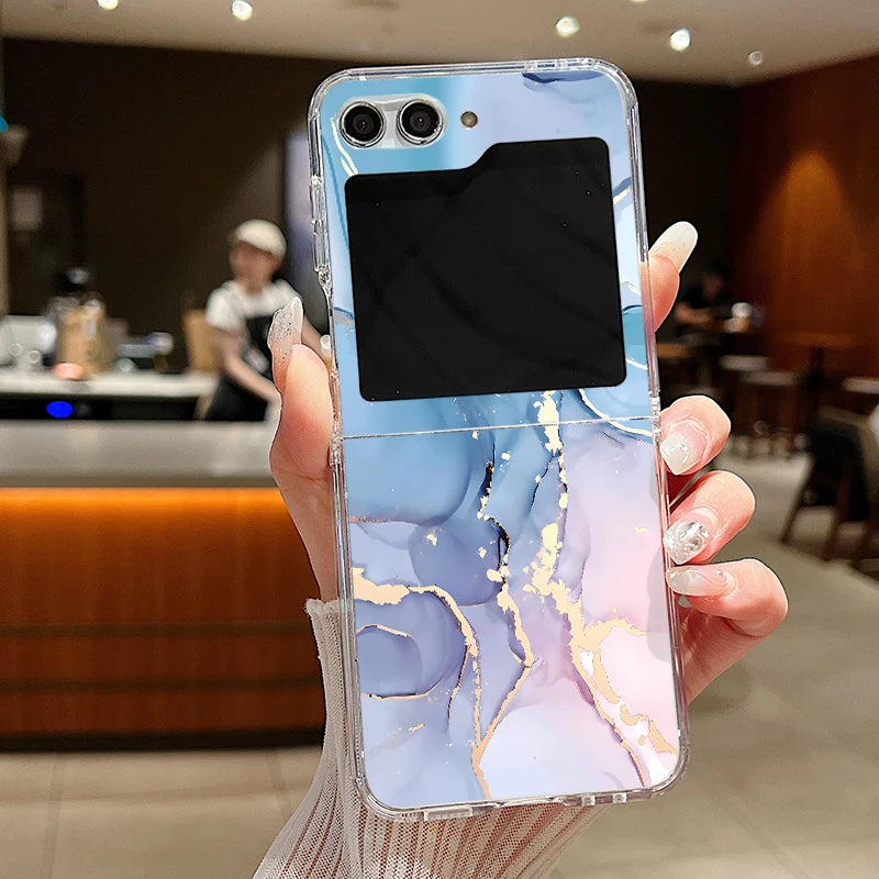 For Samsung Galaxy Z Flip 6 5 4 3 Case Luxury Watercolor Marble Pattern Hard Clear Folding Cover For Samsung Z Flip6 Flip5 Flip4