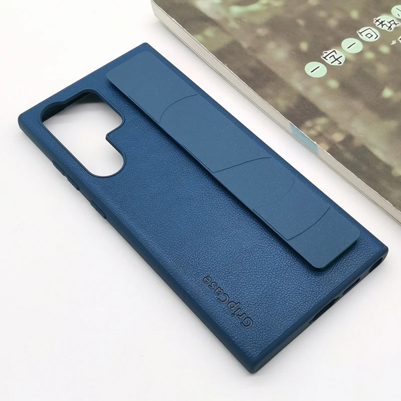 For Samsung Galaxy S22 S23 S24 S25 Plus Ultra Case Leather Grip Cover Back Protective Cover S25+ Wrist Strap Leatherette Cover