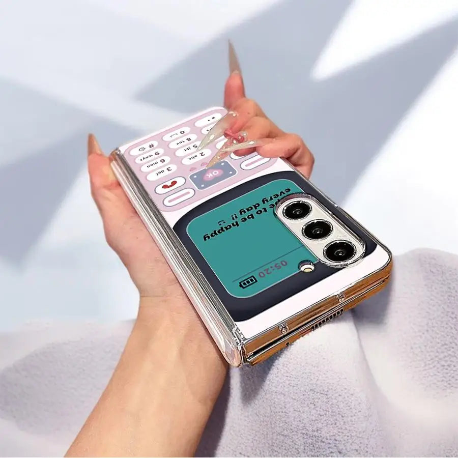 Case for Samsung Galaxy Z Fold 7 6 5 4 3 ZFold5 ZFold6 ZFold3 ZFold7 ZFold4 Back Phone Cover Retro Phone Pattern